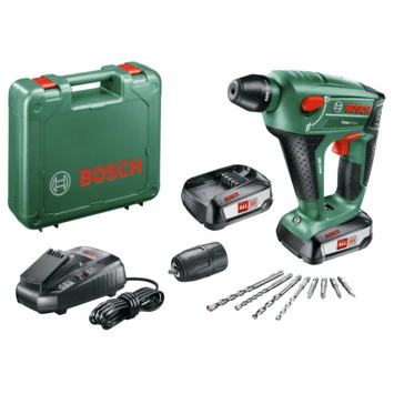 Bosch 18V Boorhamer Met Extra Boorkop En 8-delige Accessoireset (Incl. 2 Accu's 2.5Ah + Lader) 3 Bosch 18V Boorhamer Met Extra Boorkop En 8-delige Accessoireset (Incl. 2 Accu's 2.5Ah + Lader)